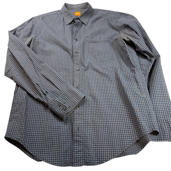 BOSS Hugo Boss Men's Button Down Shirt Plaid Checkered Long Sleeve Size L - Picture 1 of 5